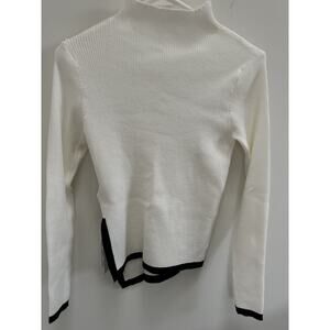 Commense Asymetrical Trim Sweater Cream With Black Trim Size‎ Med NWT
